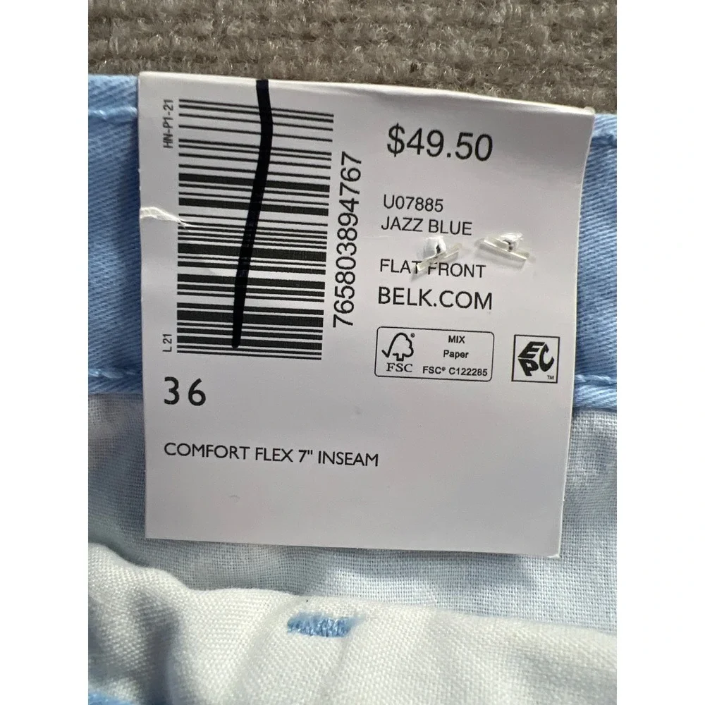 Saddlebred Mens Comfort Flex 7 Inseam Flat Front Shorts Jazz Blue Size 36 NWT